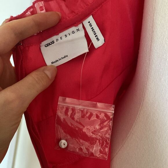 ASOS DESIGN textured pleated shirred midi dress in hot pink size 4 - Picture 11 of 16